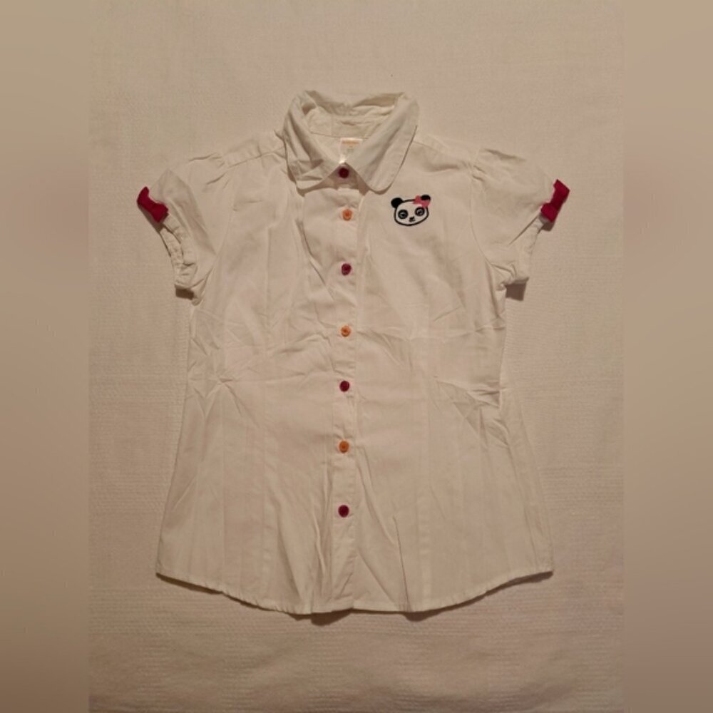 Gymboree girls size 10 white blouse Panda Academy line, EUC
